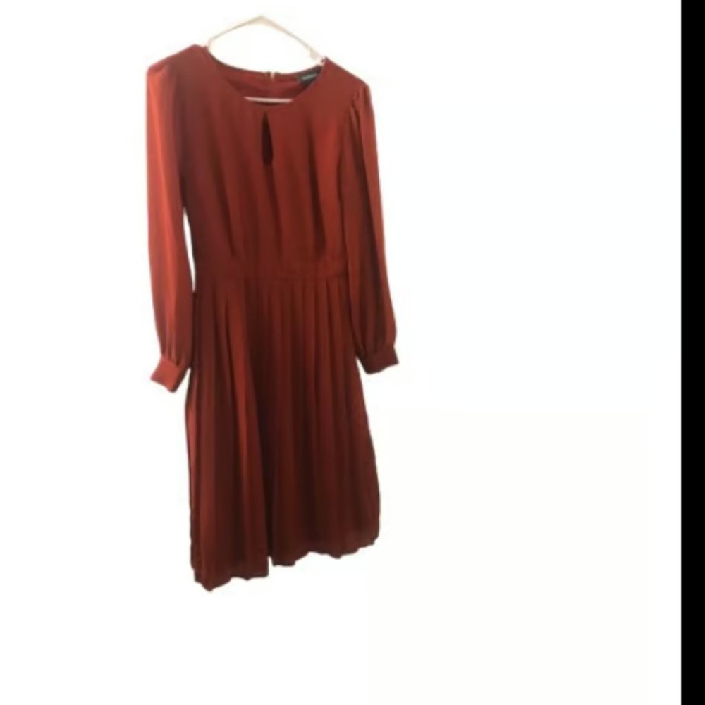 ModCloth Burnt Orange Pleated Keyhole Midi Dress Sz 4